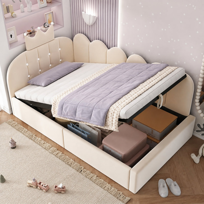 Upholstered Ottoman Bed, Beige