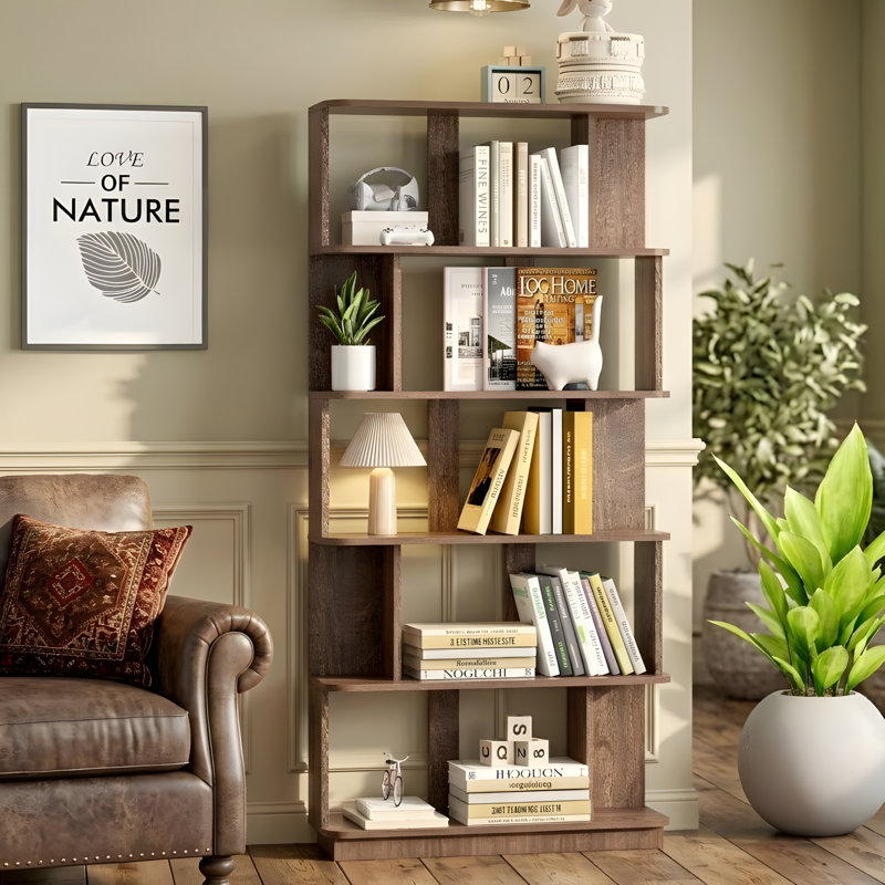 Modern 5-Tier Open Bookshelf, Dark Brown