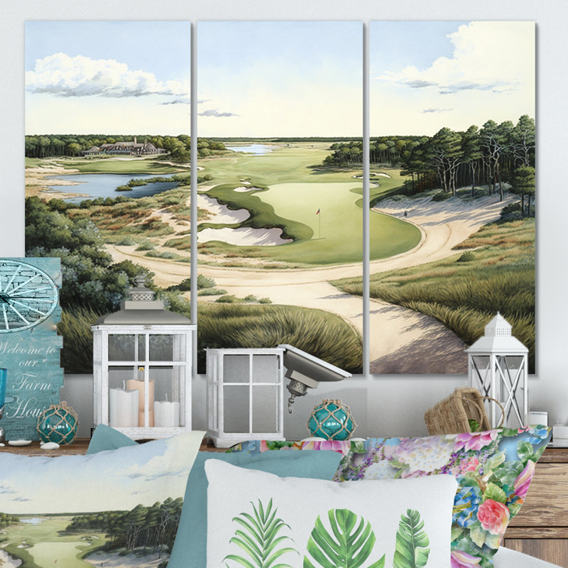 «Golf Course in The Summer», reproduction sur toile 3 pièces, H 32 po x l 48 po, Toile tendue, Sans cadre