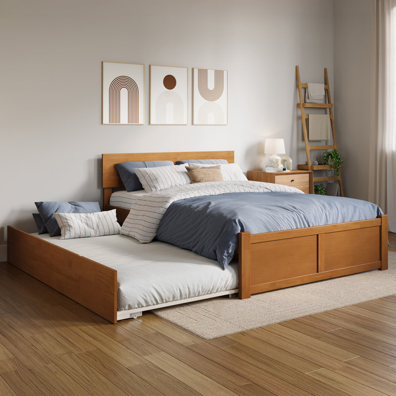 Orlando Solid Wood Platform Bed with Footboard & Twin Trundle, Full / Double