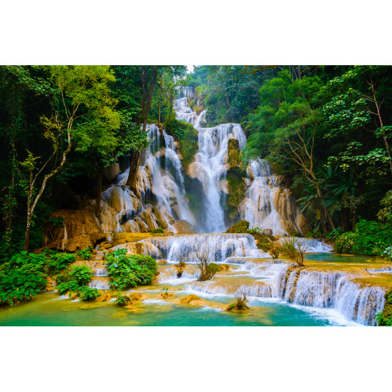 Kuang Si Water Fall - Wrapped Canvas Print, 30cm H x 46cm W x 3.8cm D