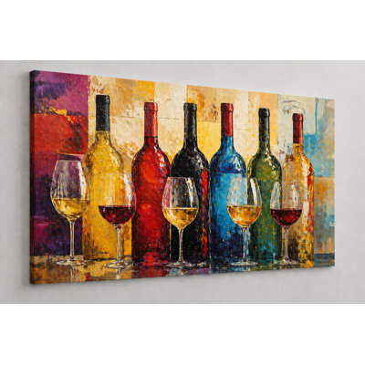 Grande bouteille de vin colorée, art mural sur toile 24 x 36 pouces, impression de peinture de bar moderne pour le salon, salle à manger, décoration murale, œuvre d'art contemporaine - prête à être accrochée