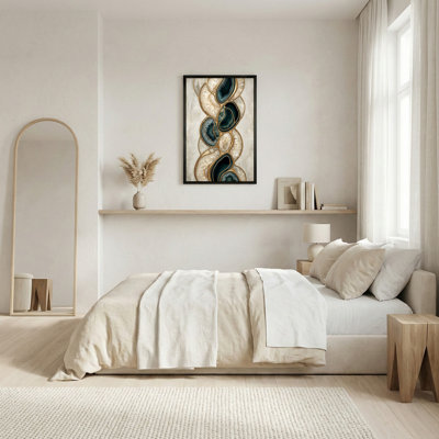 Teal and White Geode Agate Crystals with Gold Outline Canvas Wall Art