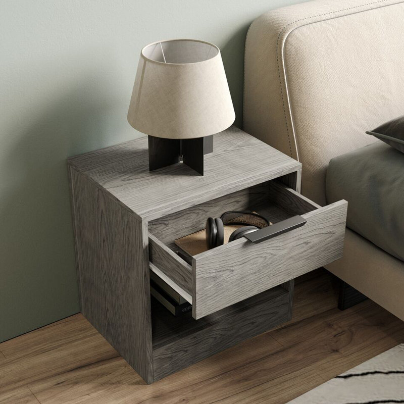 Taher 45cm W Solid Wood Bedside Table, Cedar Grey