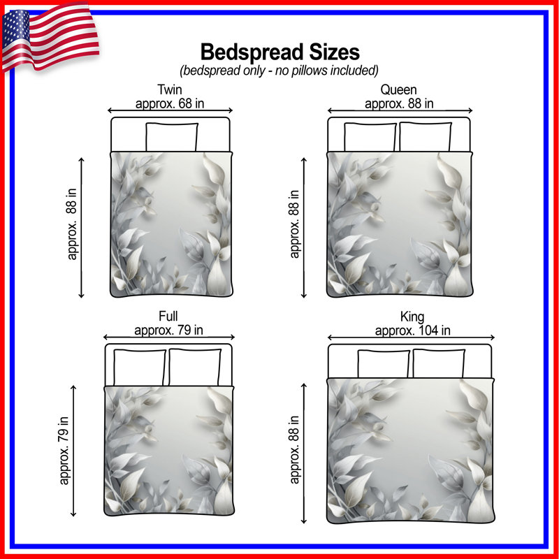 Silver Leaf Botanical Quilted Bedspread All Sizes, Twin
