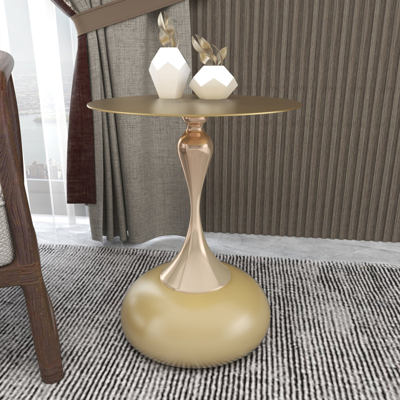 Table d'appoint en acier inoxydable Kalup, Ivoire / doré mat