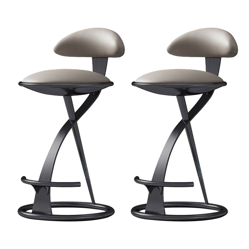 Ensemble de 2 tabourets de bar modernes et luxueux en similicuir léger, structure en acier inoxydable noir, avec dossier