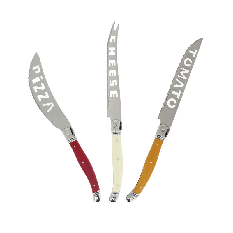 French Home 3 Piece Laguiole Pizza, Tomato, and Cheese Knife Set ,Tuscan Sunset