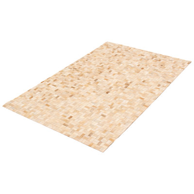 Tapis ivoire / brun / gris en cuir de vache fabriqué à la main Arva