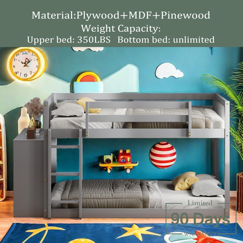 Julye Bunk Bed with Built-In Ladder, Full, Gray