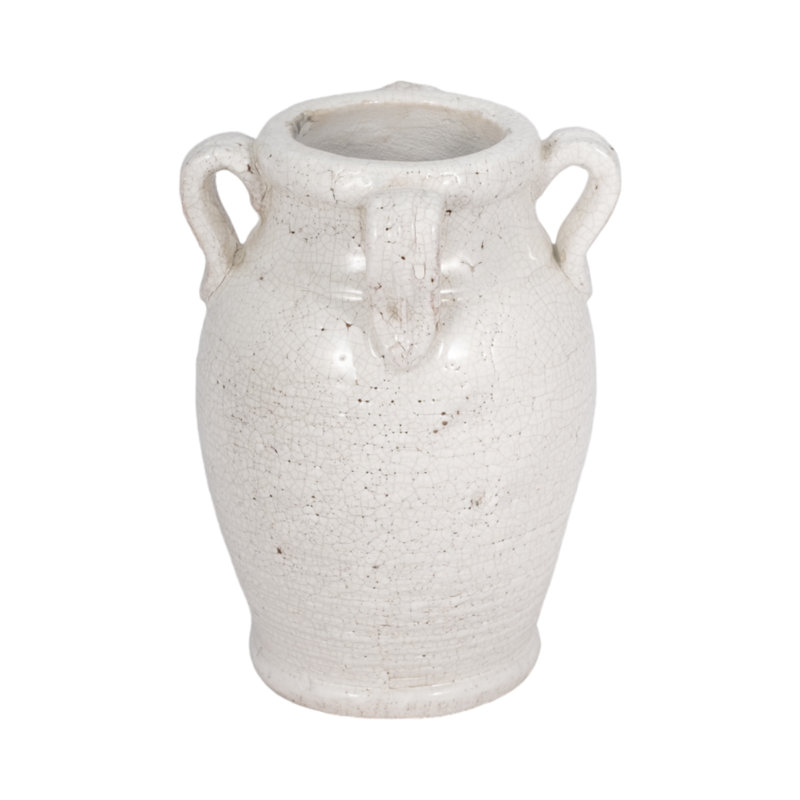 Ceramic/Porcelain Table Vase, Glossy White, 7" H x 5" W x 5" D
