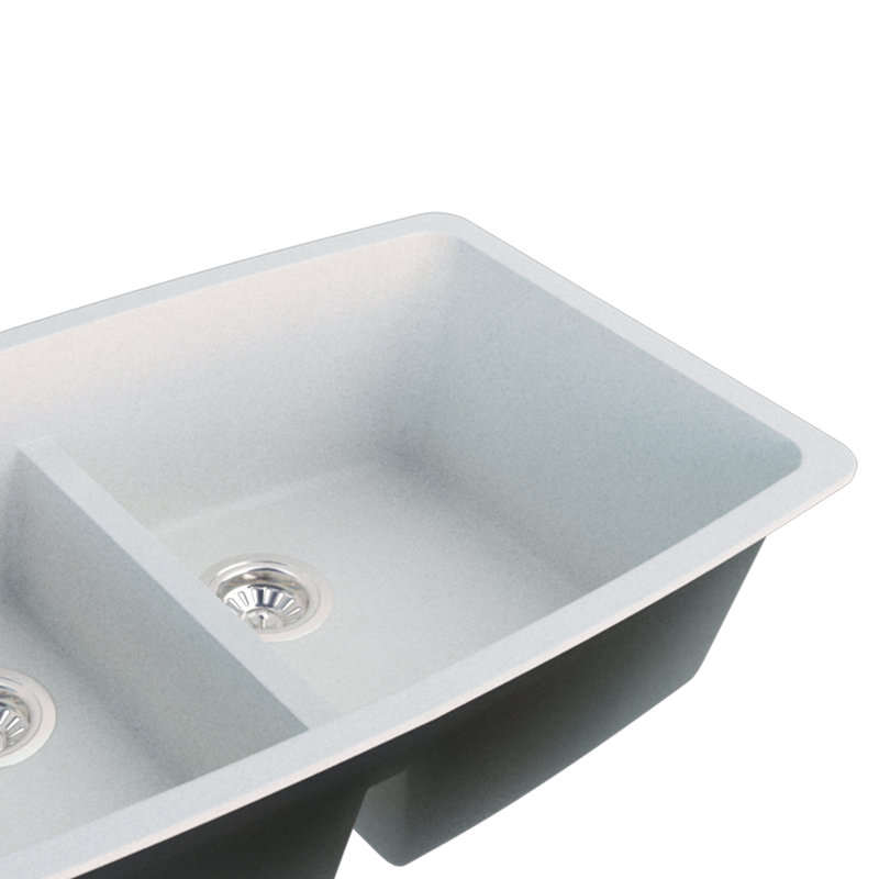 Bluva 33 In. Granite Double Bowl Kitchen Sink In White, White
