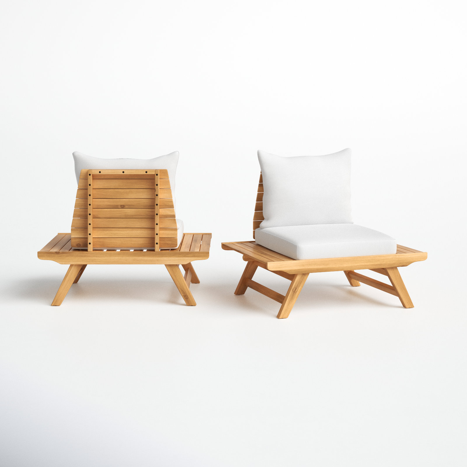 Acacia Outdoor Armless Lounge Chair, Teak Frame/White Cushion