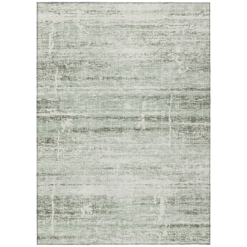 Tapis extérieur lavable abstrait vert artichaut 10 pi x 14 pi vert et ivoire