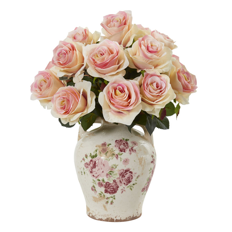 Arrangements floraux de roses artificielles en pot, Rose clair