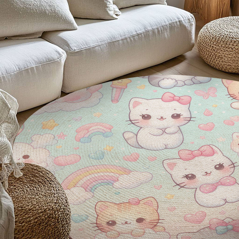 Tapis pastel Kitty Love, Rond 5 pi