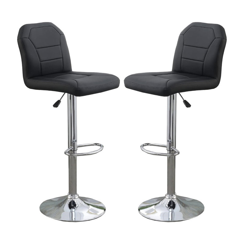 2 tabourets de bar réglables, similicuir, base, tabouret de bureau contemporain, 2 tabourets de couloir modernes, Noir