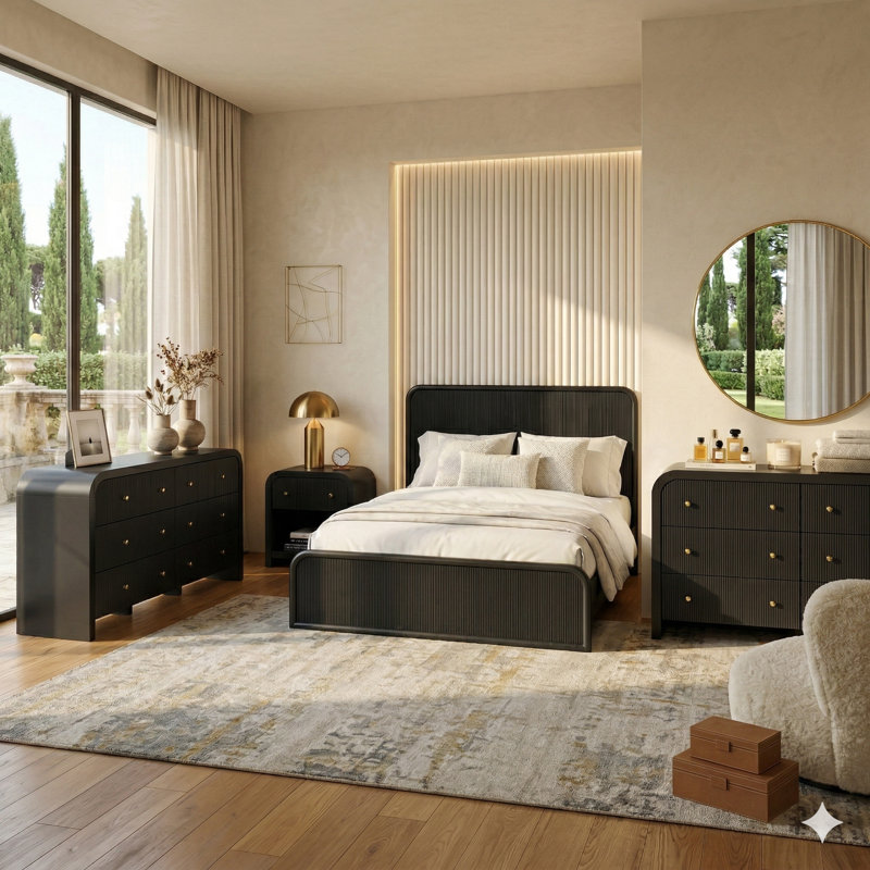 Commode 6 tiroirs Liabella, Noir