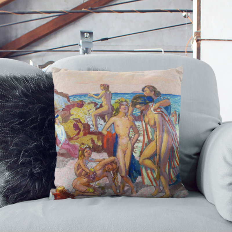Bacchus and Ariadne Scatter Cushion, 40cm H x 40cm W x 15cm D, Stone