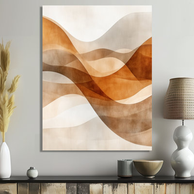 Brown Minimal Curves - Abstract Shapes Metal Decor, Modern Metal Print