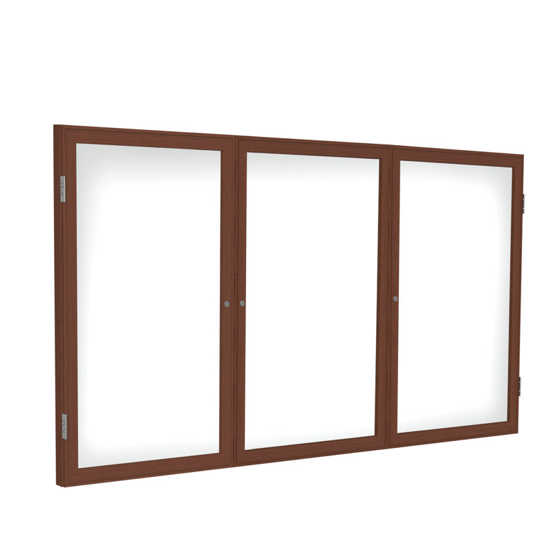 Tableau blanc magnétique en porcelaine encastré 3 portes ghent, H 3 pi x l 6 pi, Noyer