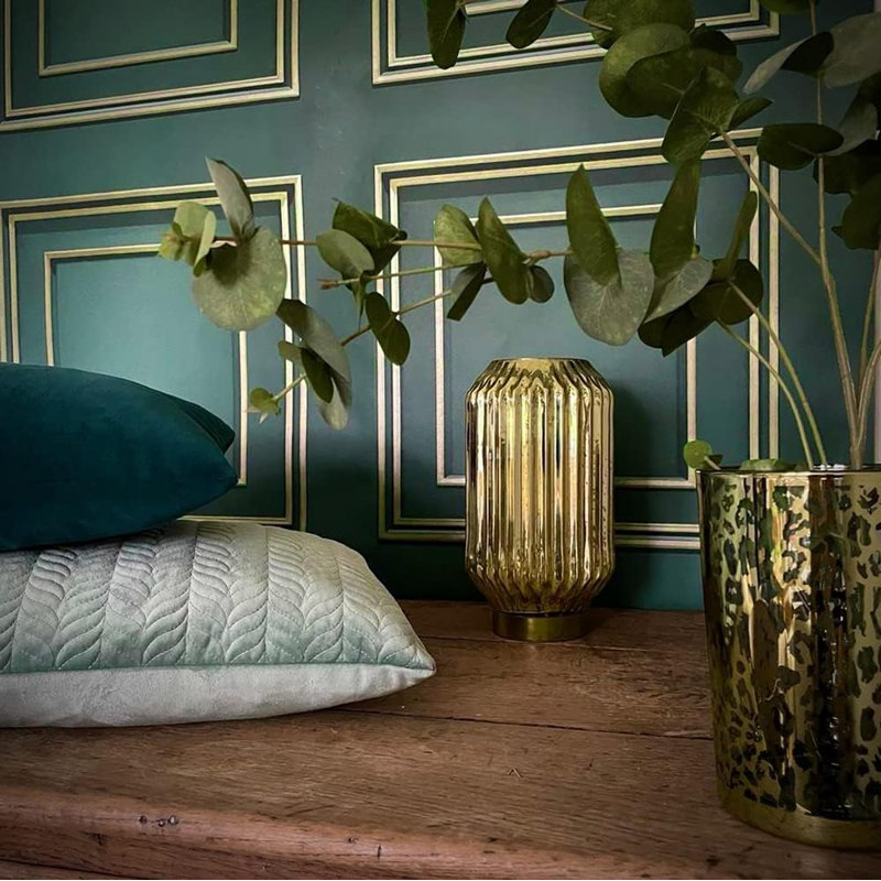 Forbidden Fruit Panel Green And Gold Paper Elsperman Metalic Finish Wallpaper Roll