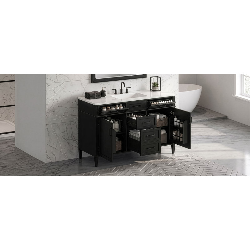 Ensemble de meuble-lavabo moderne 48 po avec plateau en composite Sophia, 4 tiroirs et 2 portes Sophia, Black