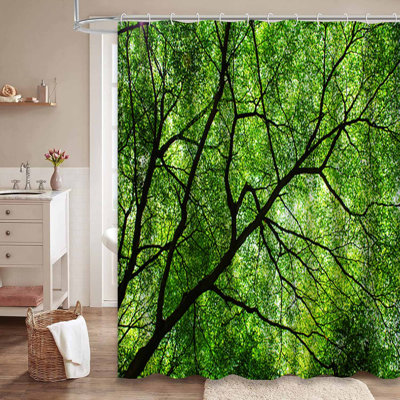 Rideau de douche vert à 12 crochets Tree Branches Foliage