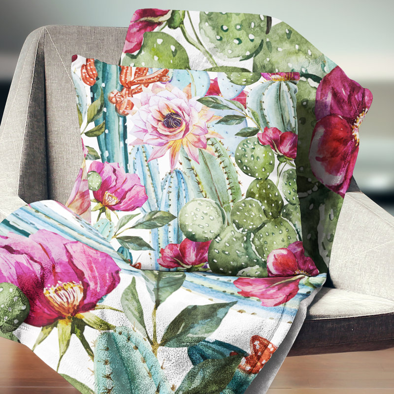 Cactus Pattern Watercolor - Floral Printed Pillow, 18" x 18", Throw Pillow
