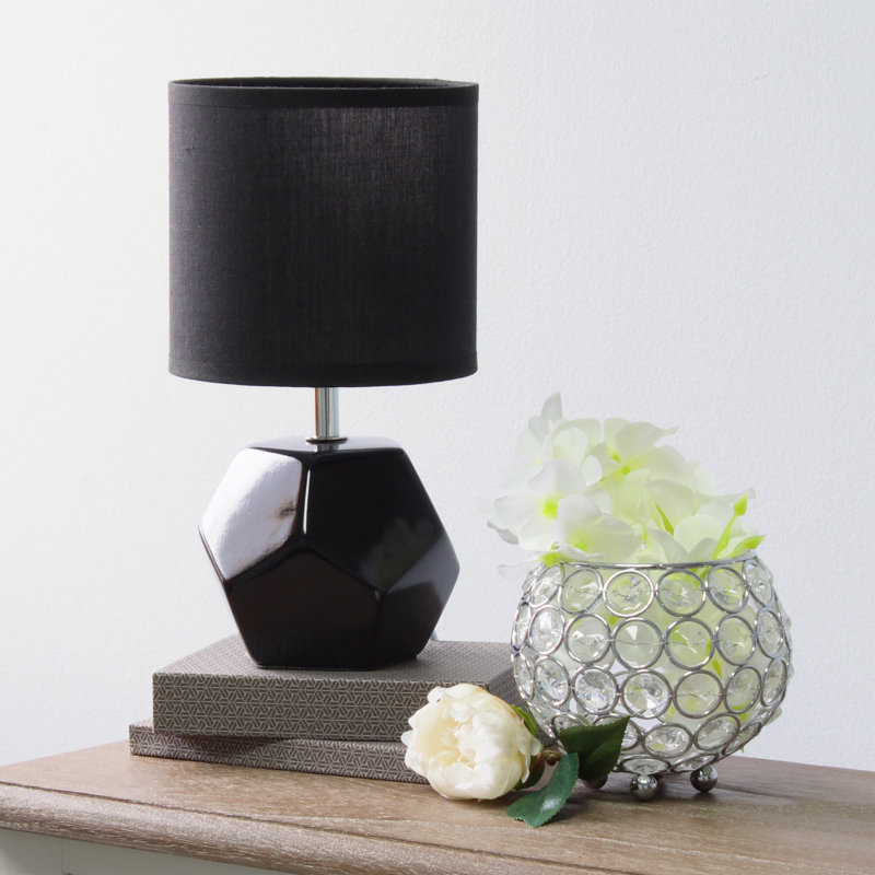Black Geometric Ceramic Mini Table Lamp with Fabric Shade
