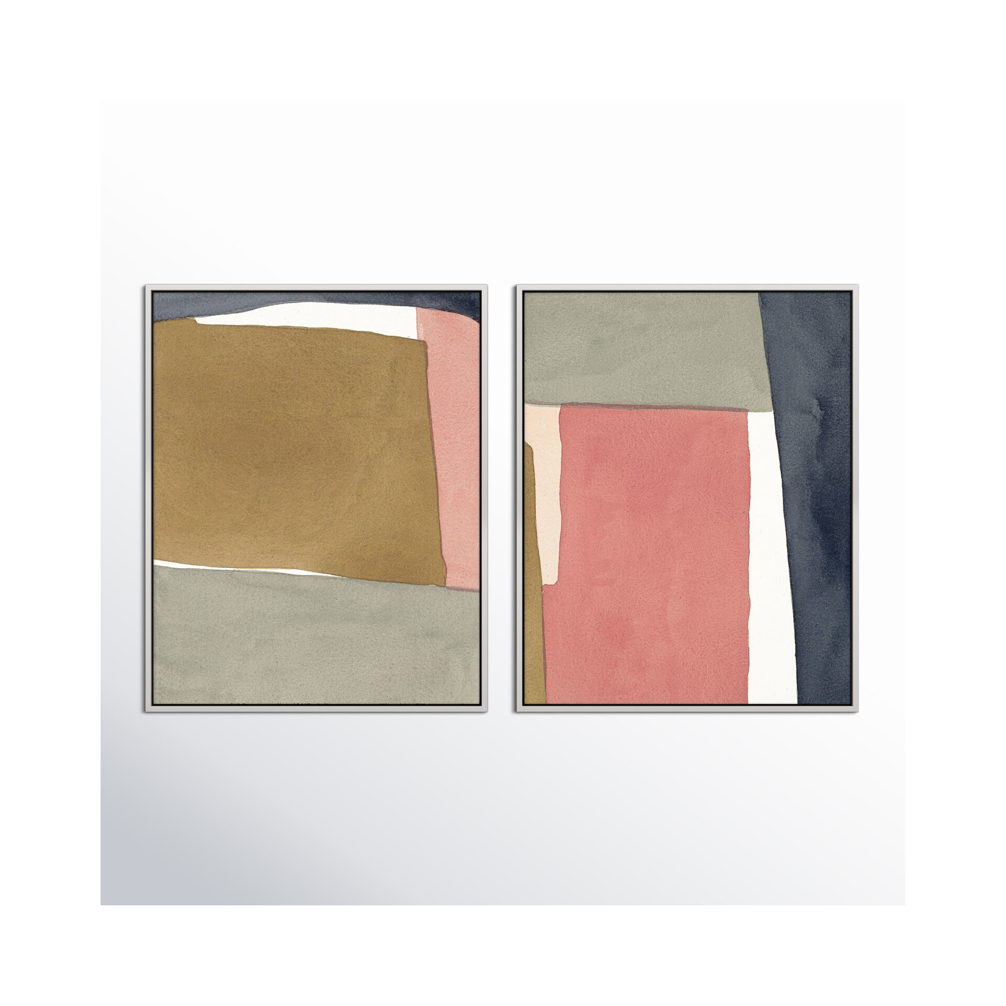 Natual Pink Set Of 2 by Julia Balfour, Silver, White Framed Canvas, 50" H x 40" W x 1.4" D