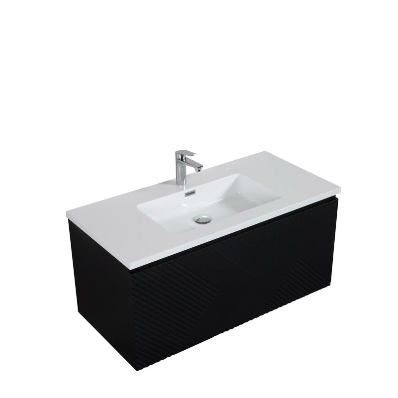 Chontell 40 po L x 19 po P 2 tiroirs Meuble-lavabo avec évier simple et Comptoir en Quartz noir, Blanc