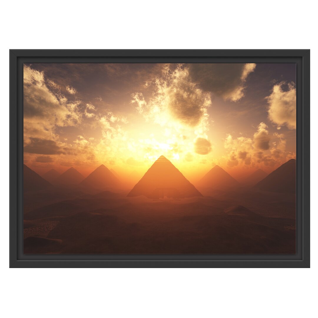 Gerahmtes Wandbild Pyramiden beim Sonnenuntergang