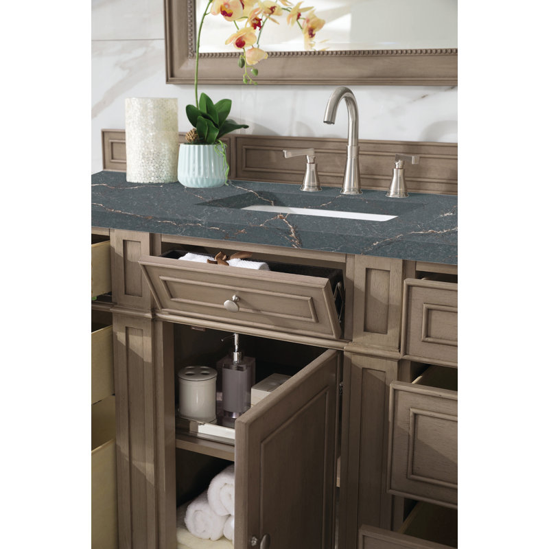 Calisto 60'' Single Bathroom Vanity with Top, Whitewashed Walnut, Parisien Bleu, 8" Widespread
