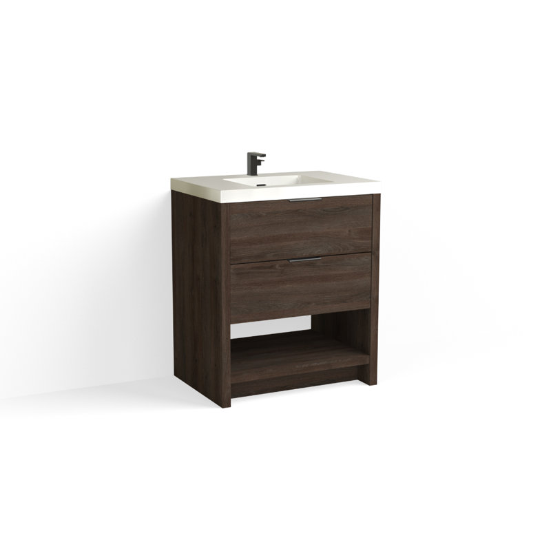 Vue 30" W Freestanding Single Bathroom Vanity, Ashlin, Glossy White/8" Widespread, Matte Black