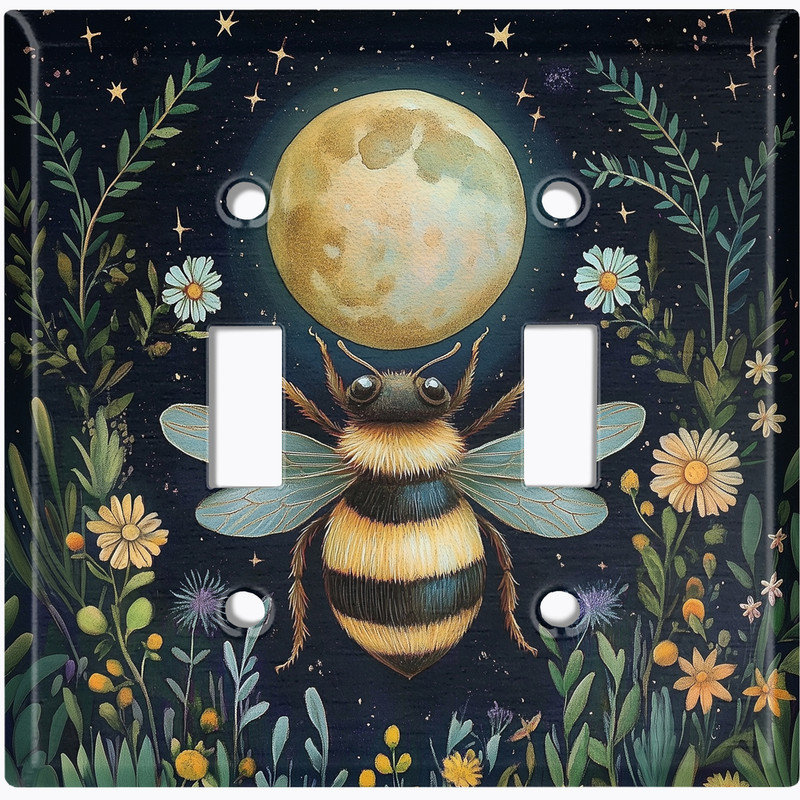 Couvercle de plaque d'interrupteur en métal; Bascule de taille standard US 2 - Midnight Bee, Double # 2