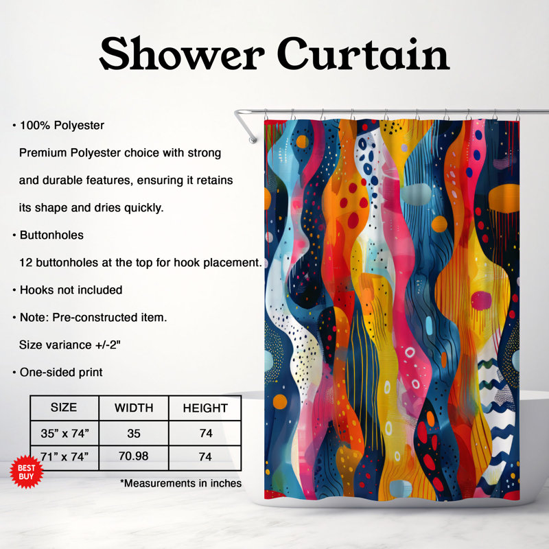 Dynamic Art - Rideau de douche haut de gamme, H 74 po x l 71 po