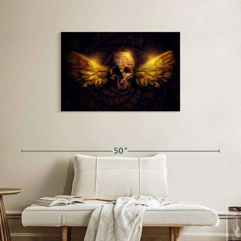 Hitzel Winged Human Skull, 24" H x 36" W