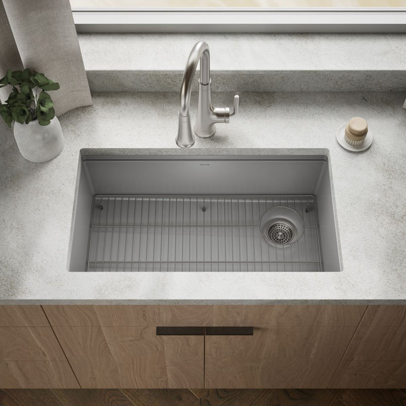 Billings 32 1/2 po Évier de cuisine encastré à simple cuve, Gris