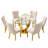 47.2" Round Glass Dining Table Set, Modern Tempered Glass Kitchen Table with 6 Velvet Upholstered Chairs-1546459981
