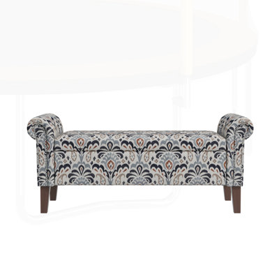 Traditional Rolled Arm Storage Bench Ottoman with Pewter Nailhead Trim and Solid Wood Legs, Perfect for Elegant Home Decor and Storage