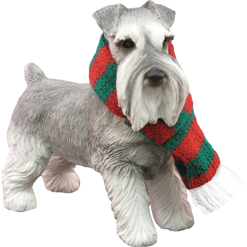 Gray Schnauzer Christmas Ornament with Red and Green Scarf