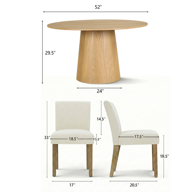 4 - Person Dining Table Set with Solid Wood Table and 4 Linen Chairs, Cream