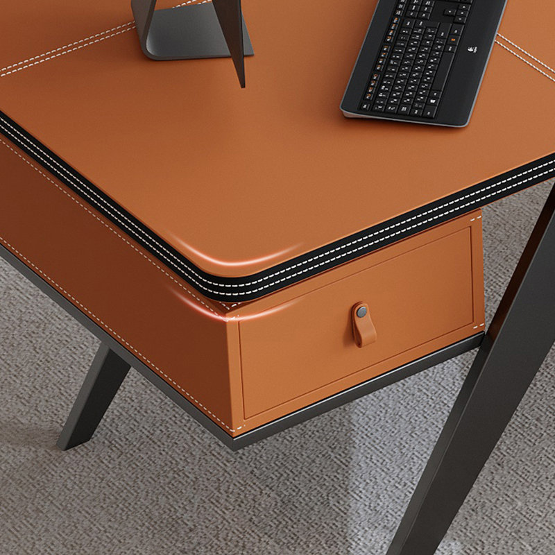 Bureau rectangulaire en acier inoxydable + avec 1 tiroir, Orange, H 29,53 po x l 70,87 po x P 27,56 po