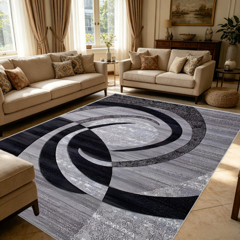 Black and Grey Abstract Swirl carpet-easy to clean, machine-washable, soft and comfortable; suitable for door mats, kitchens, living rooms, bedrooms, corridors, and laundry areas. Easy to clean, durable carpet for home decoration.