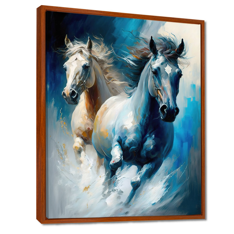 Two Horses Running III - Horse Wall Art, 32" H x 16" W, Brown Floater Framed