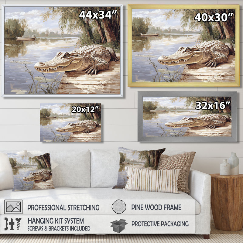 Crocodile Primordial Beast - Art mural crocodile, H 34 po x l 44 po, Impression dans un cadre flottant sans passe-parto, Noir