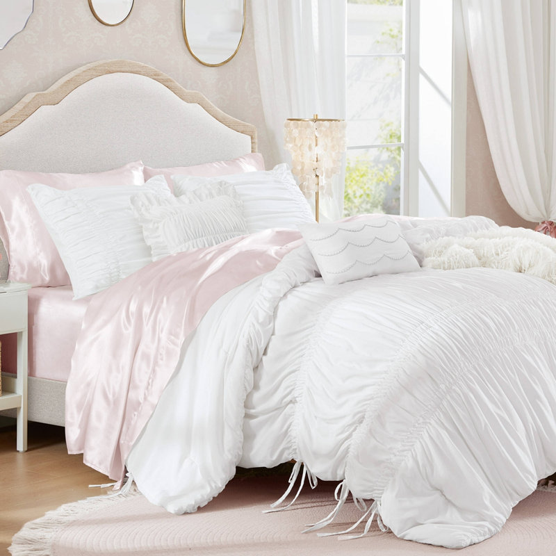 Ensemble d'édredon pour lit double / grand 5 pièces, blanc, White