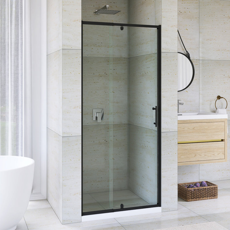 Porte de douche à cadre pivotant en aluminium avec système de fermeture magnétique 28-32 "x H 72" au fini noir mat, Noir mat