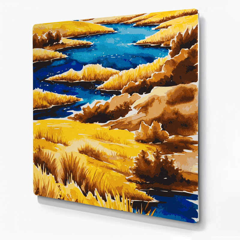 «Watercolor Landscape 74», art mural en métal jaune, H 12 po x l 12 po